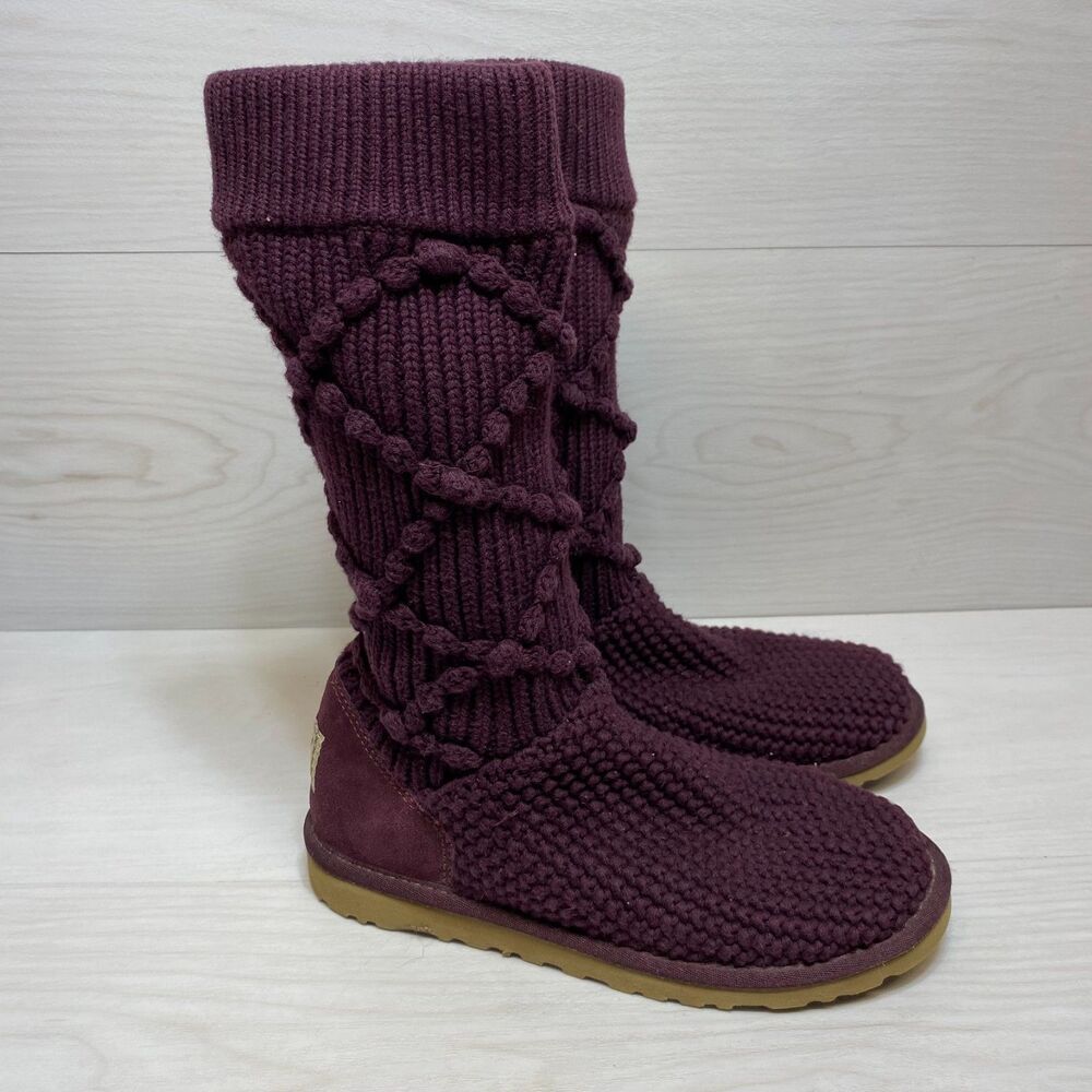UGG Australia Argyle Knit Sweater Tall Boots Women's Size 6 Purple Knee High